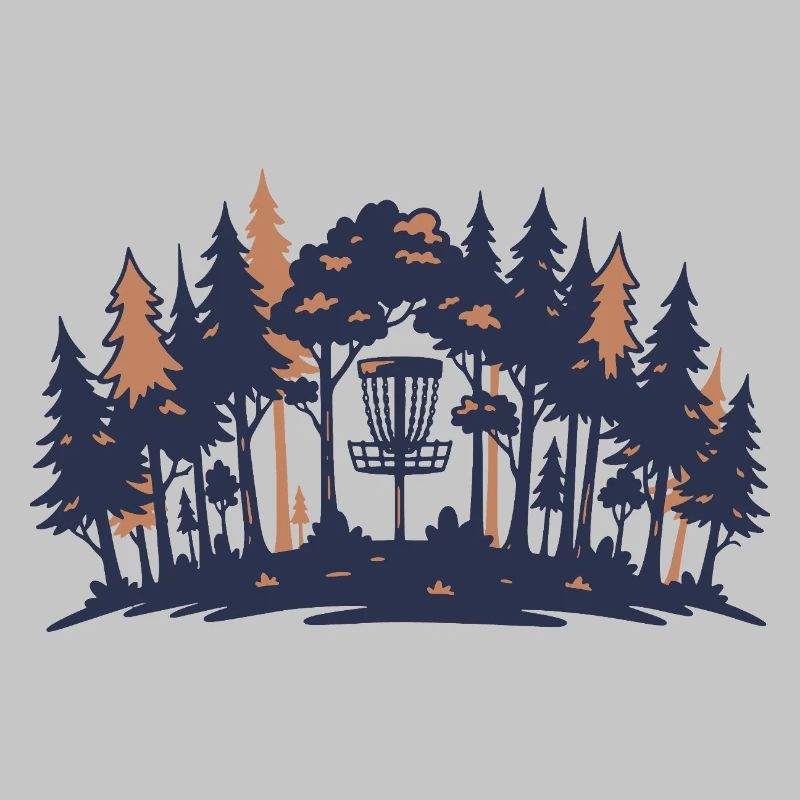 Disc-Golf-Szene Wald-Korb-Silhouette