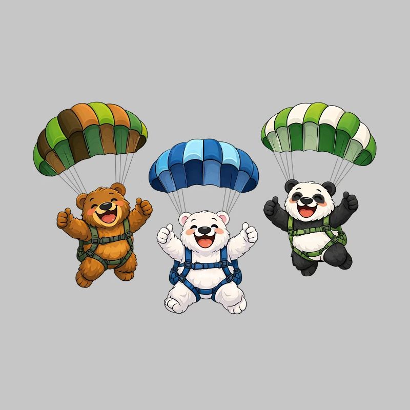 Three Bears Jump with a Parachute