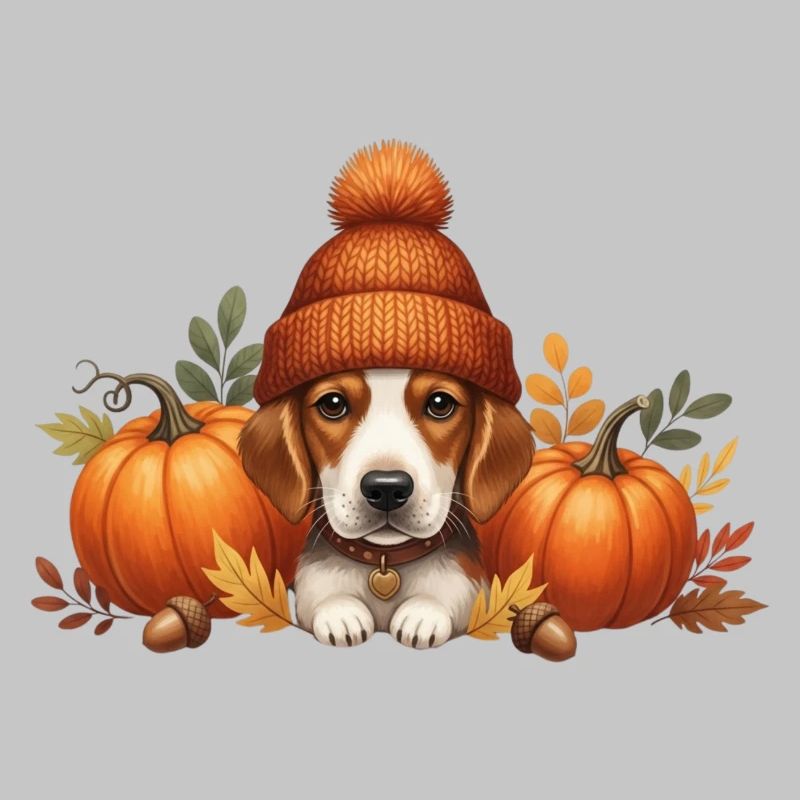 Chien Avec Citrouille Et Feuilles Conception D’automne