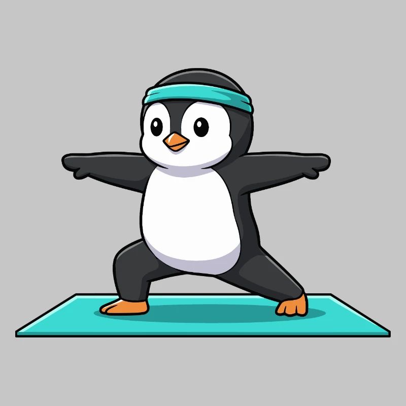 Yoga Penguin Bird Doing Warrior Pose