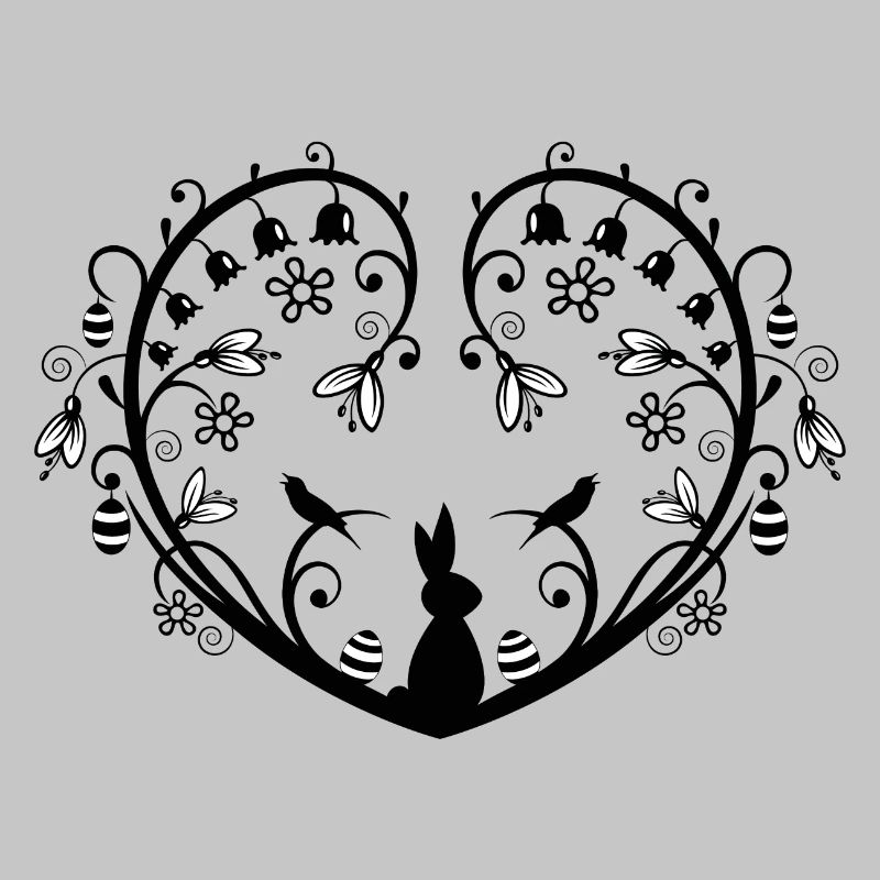 Heart with Easter bunny, snowdrops and easter eggs