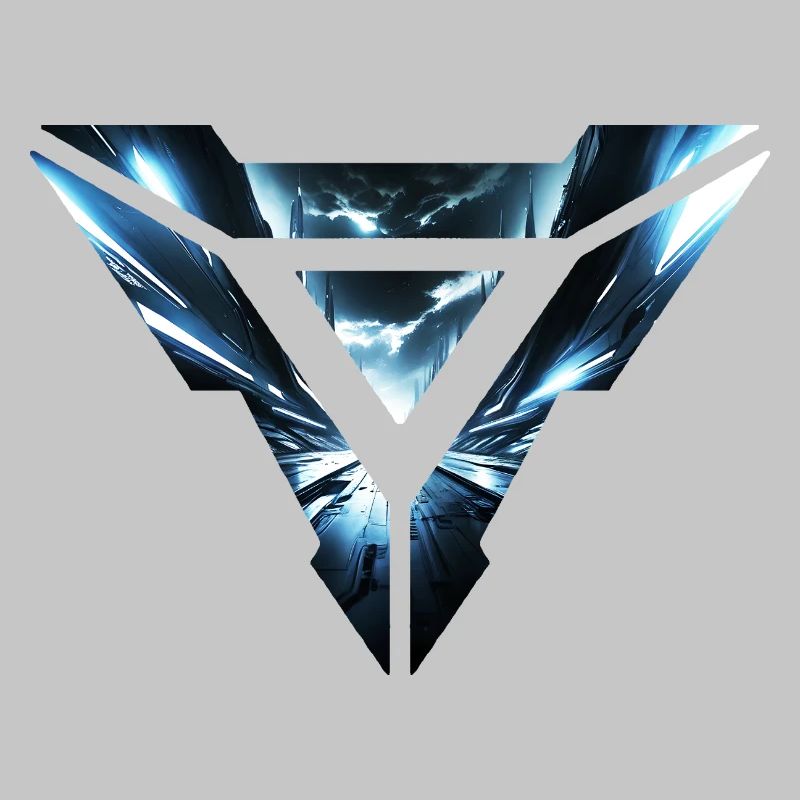 Futuristic Cyber Realm Triangular Design