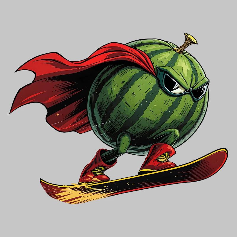 Superheld Wassermelone Auf Snowboard Action