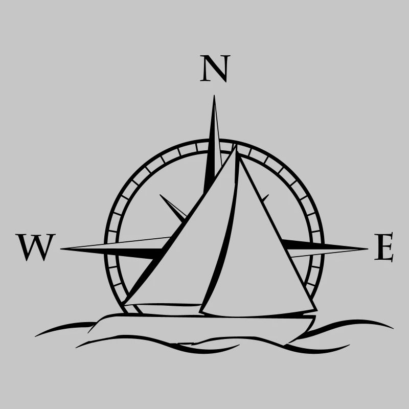 Segelboot mit Windrose neutral schwarz
