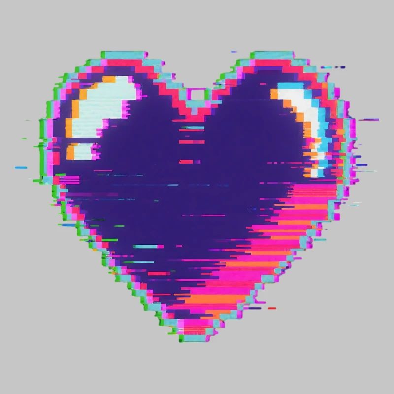 Glitchherz Neon Pixel Liebe Nerd