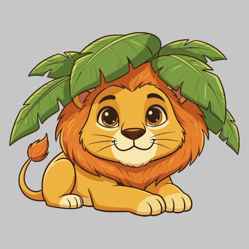 Lion cub under palm trees