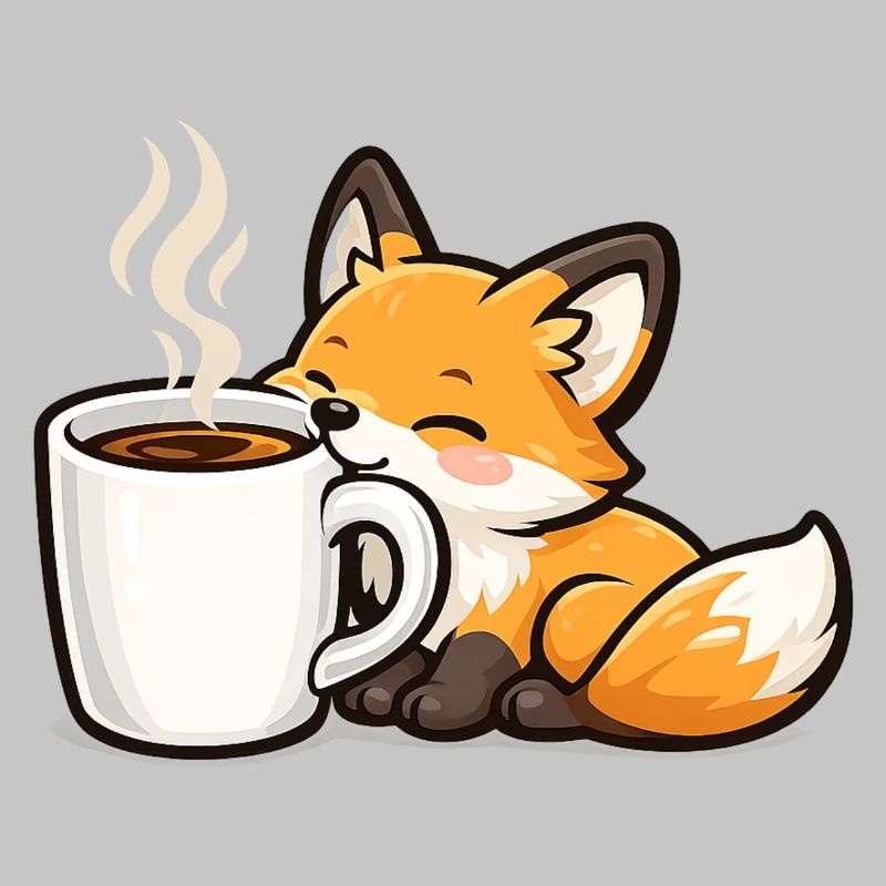Cuddly fox with coffee