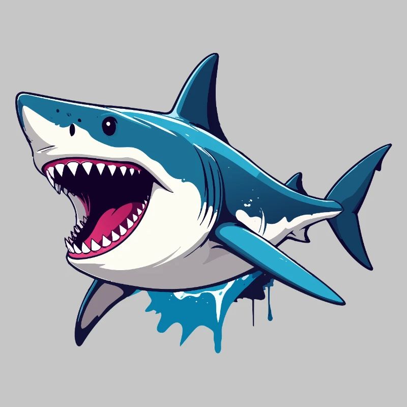 Cheerful Great White Shark Spritz Effect Maritime Motif