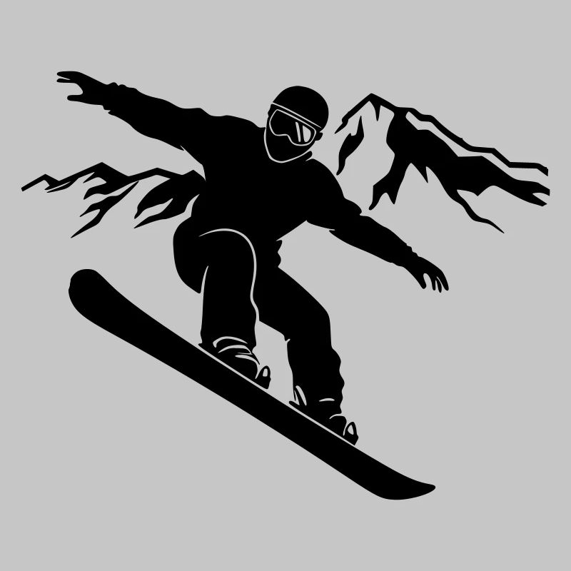 Snowboarder silhouette with mountain panorama
