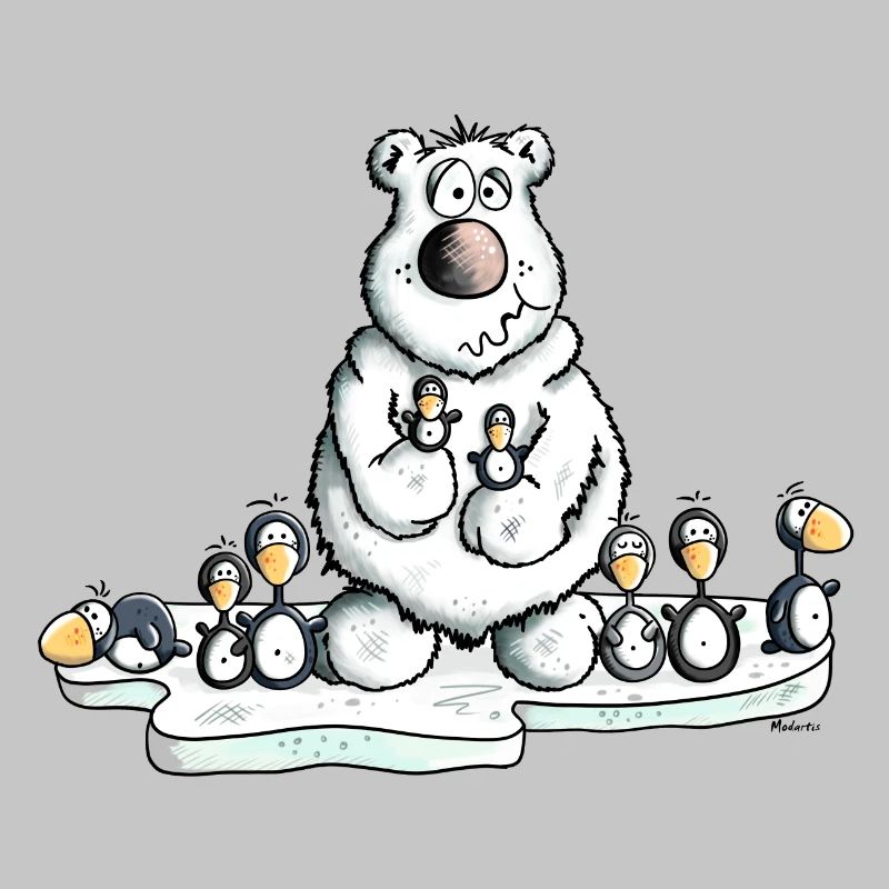 Eisbär mit Pinguinen