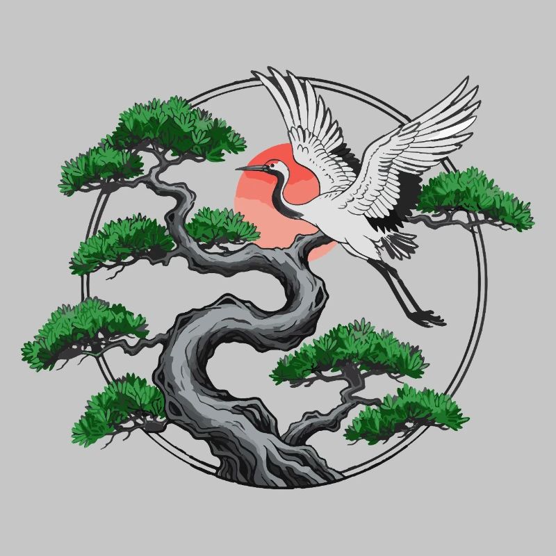 Cranes & Twisted Pine Tree