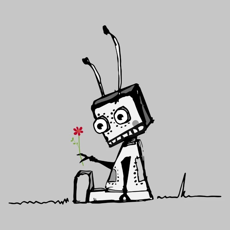 Un robot avec une fleur