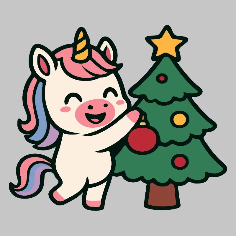 Cute Unicorn Decorating Christmas Tree