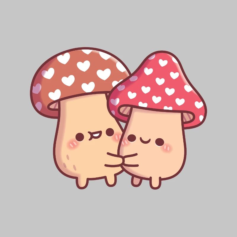 Cute Hugging Mushroom Toadstool Couple