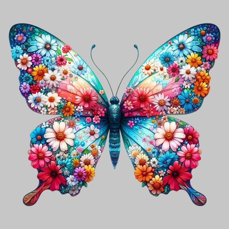 Papillon décoré de fleurs