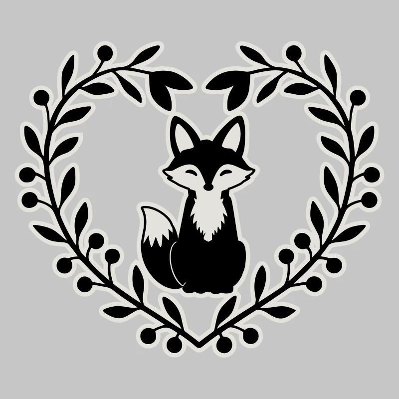 Cute Fox in a Wreath of Leaves – Hand Drawn