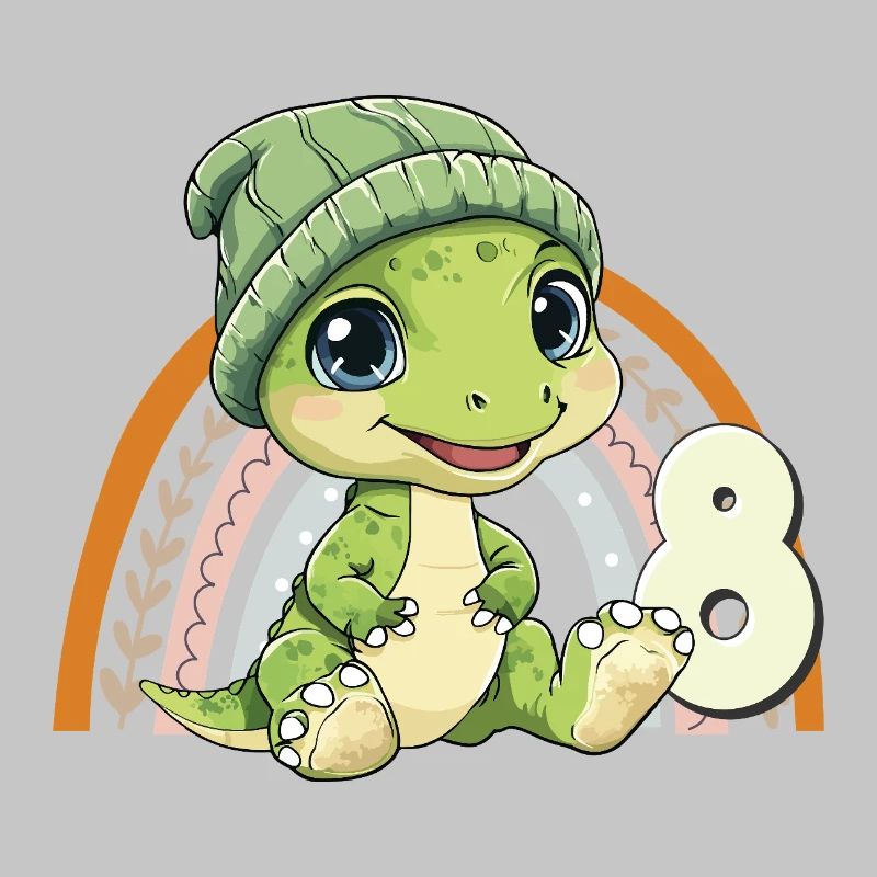 8e anniversaire Dinosaure Arc-en-ciel mignon mignon