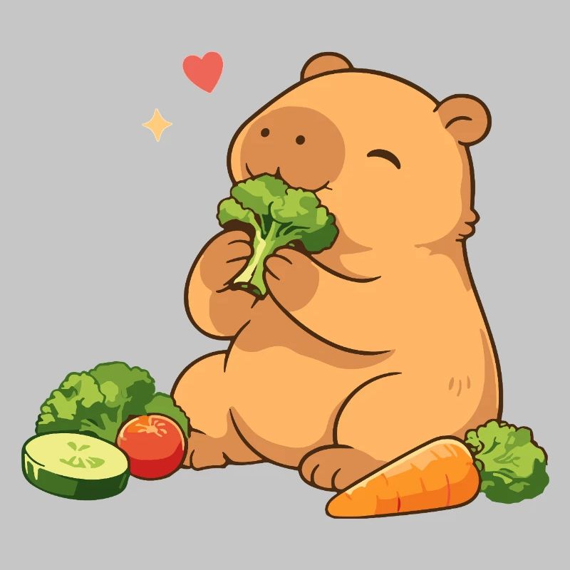 Capybara loves vegetables – relaxed & cute