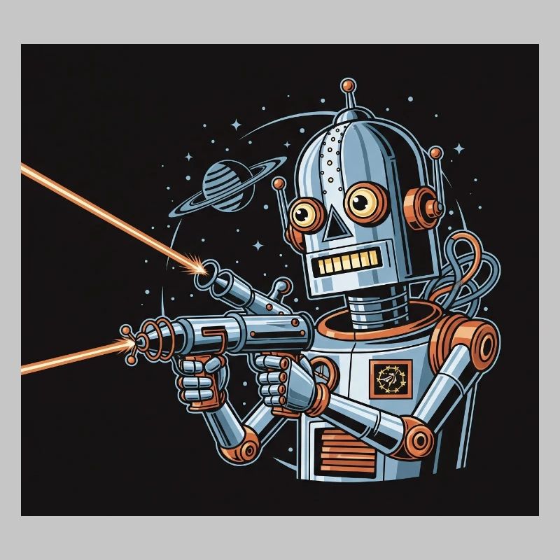 Robot de science-fiction rétro avec arme laser
