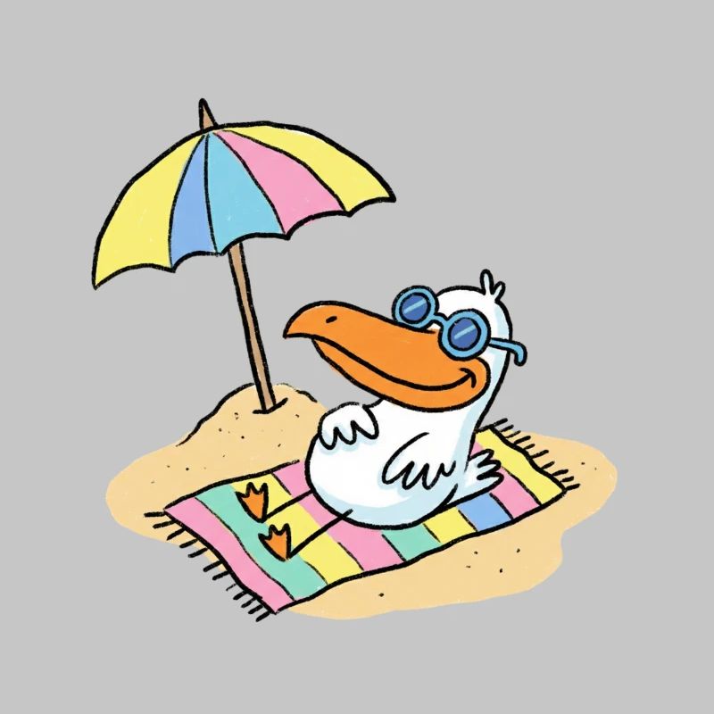 Sonnenvogel am Strand mit Schirm