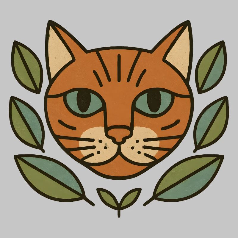 Cat's head in a leaf wreath