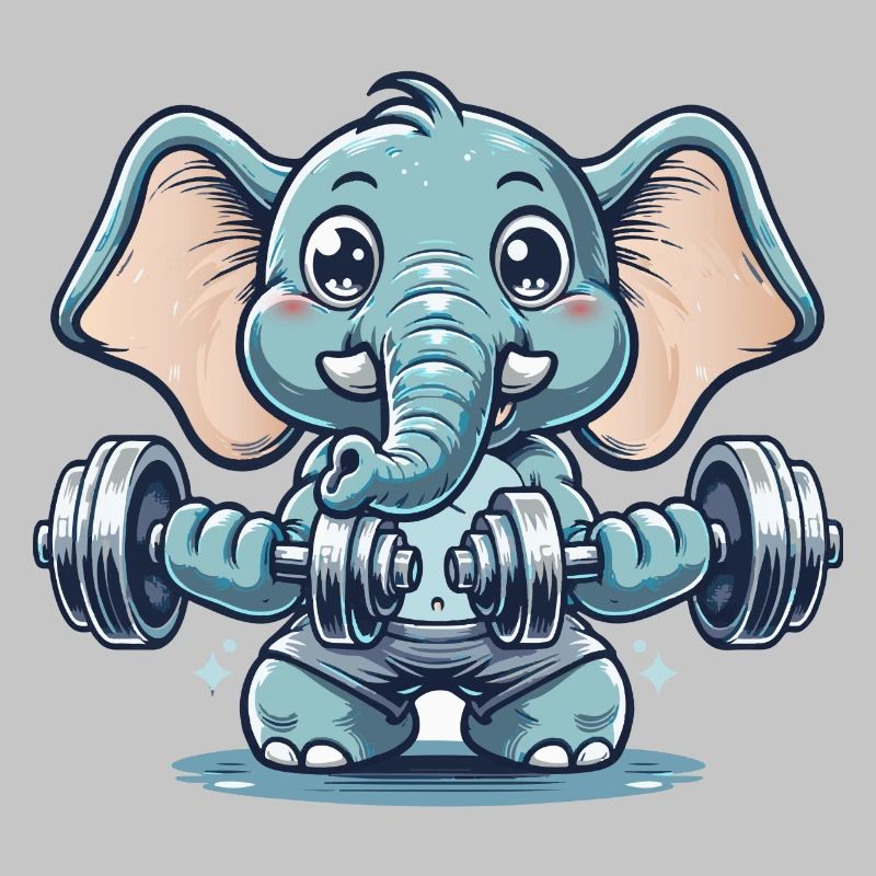 Éléphant de dessin animé mignon faisant de la musculation