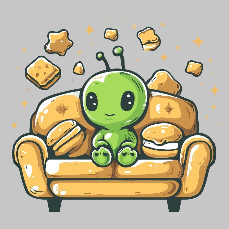 Cuddly alien on sunny sofa