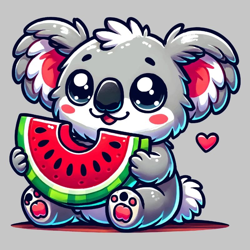L’adorable koala déguste un morceau de pastèque