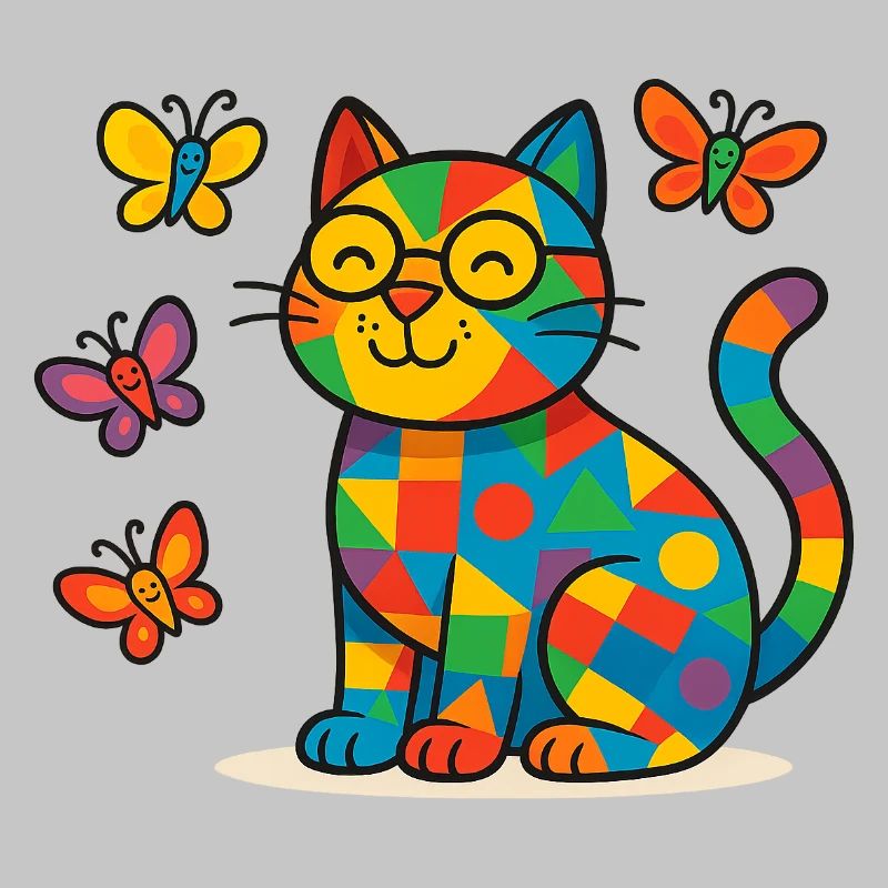 Chat patchwork et papillons