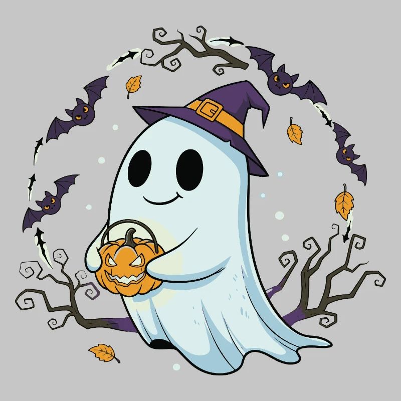 Whimsical Halloween Ghost with Pumpkin