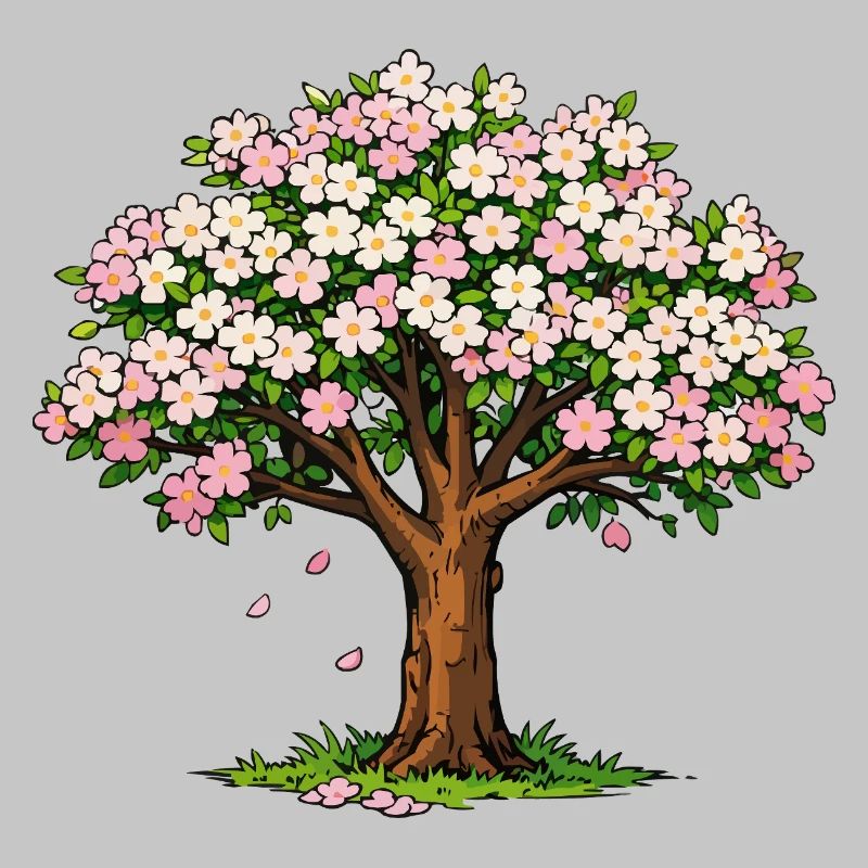 Arbre fleuri aux fleurs roses et blanches