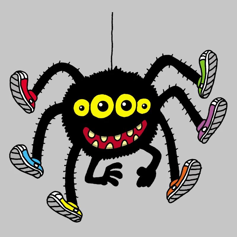 Spider in multicolored shoes