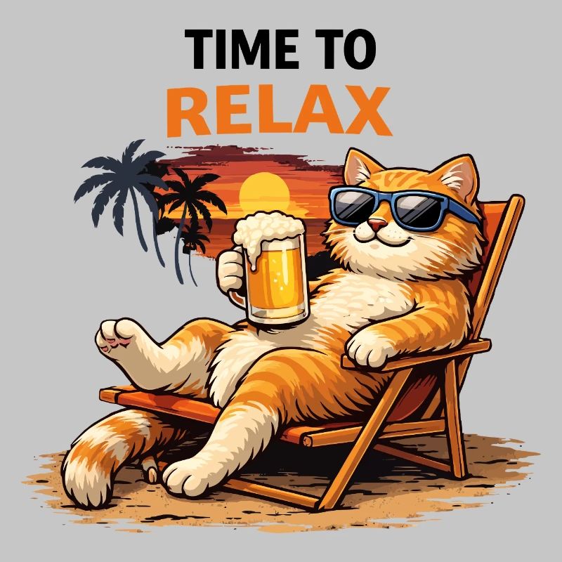 Relaxing Sunset Cat with Beer
