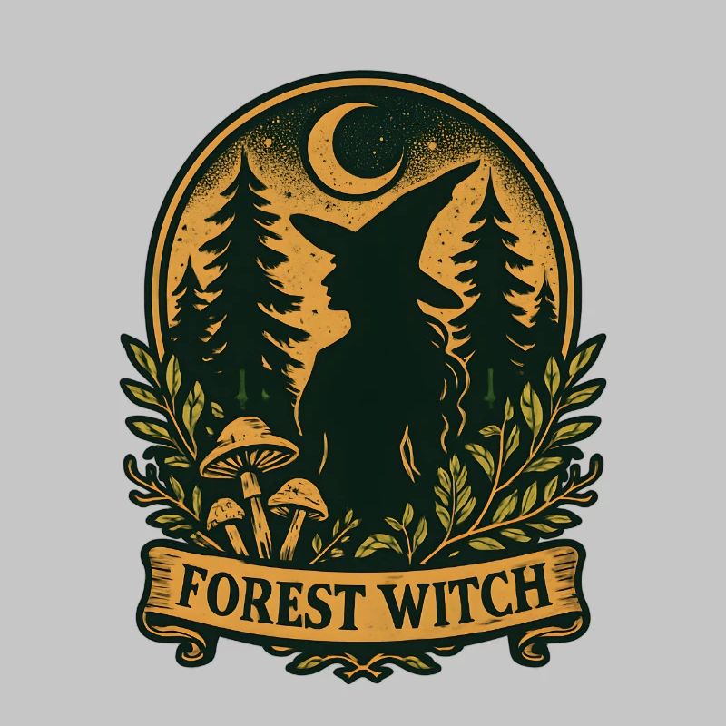 Forest witch silhouette in the moonlight