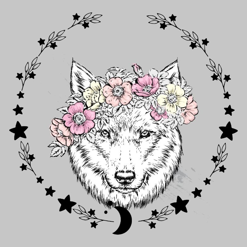 Wolf Flower Crown Drawing
