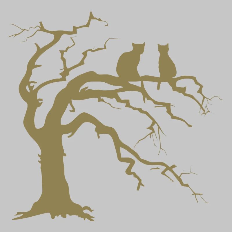 Dead tree with 2 cats silhouette