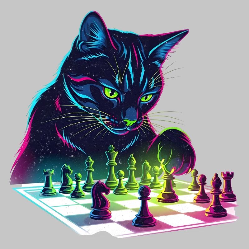 Neon Schwarzer Katzen-Schach-Design