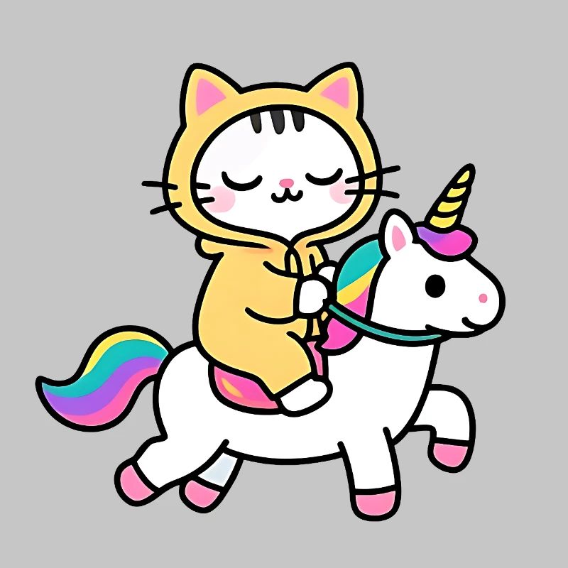 Katze auf einem Regenbogen-Einhorn