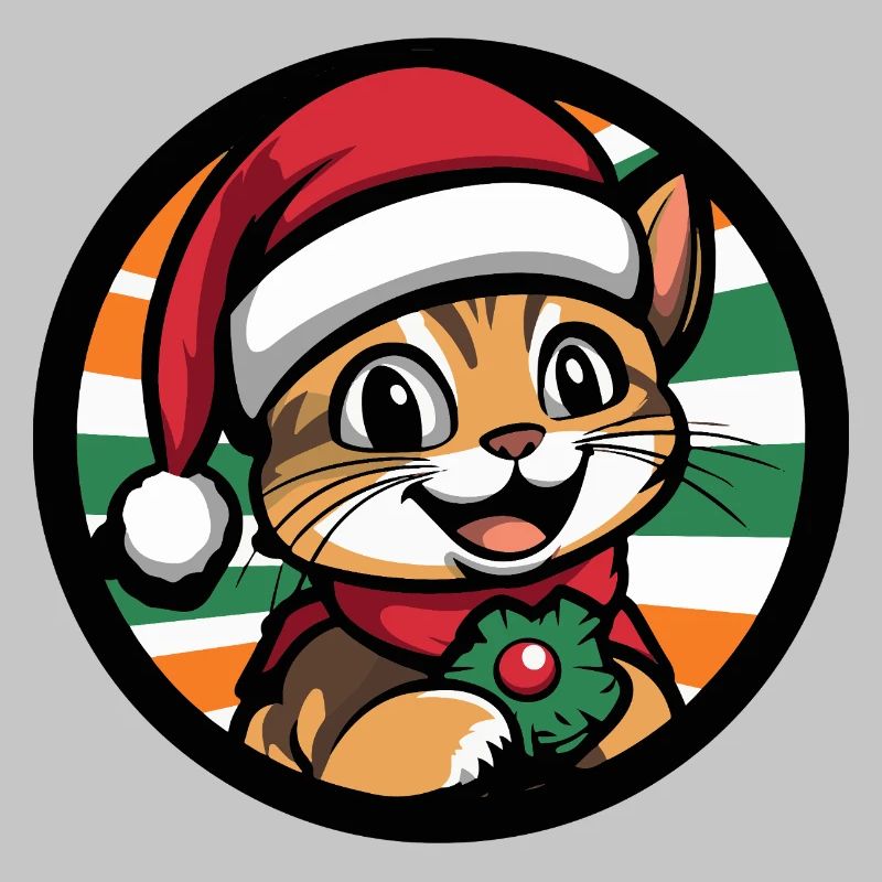 Weihnachtskatze mit Mistelkranz