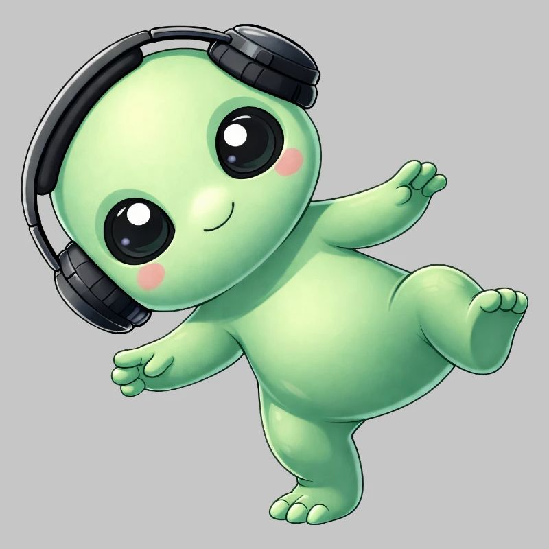 Alien Alien avec des écouteurs Techno Danse