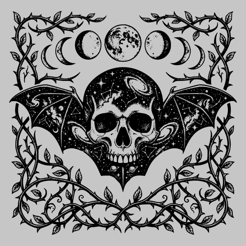 Gothic Bat Wings Design mit himmlischen Schädeln