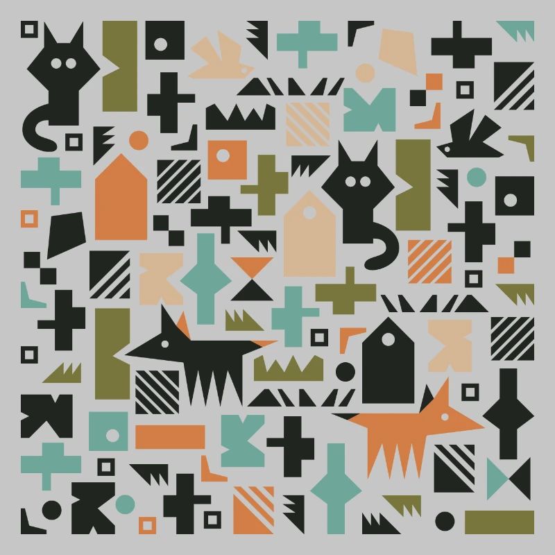 Cat fox bird pattern l multicolour