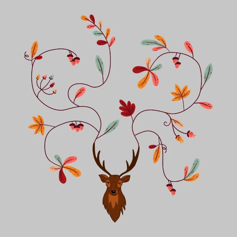 Hirsch im Herbst Geschenkidee Geweih mit Blättern