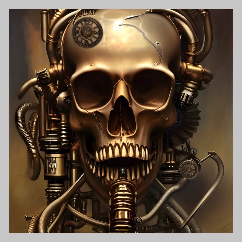 Superbe crâne steampunk doré