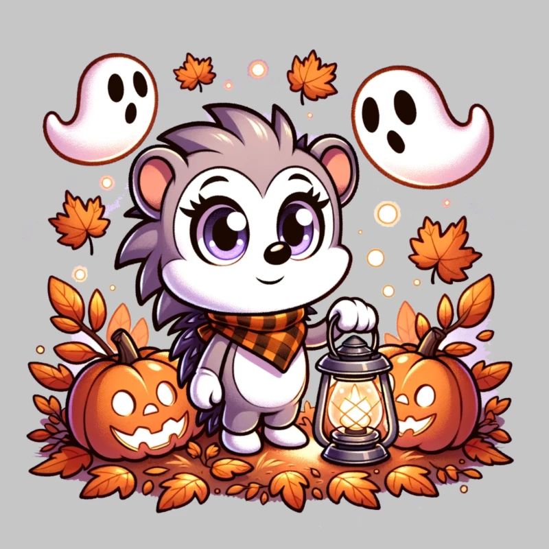 Halloween hedgehog with cute ghosts