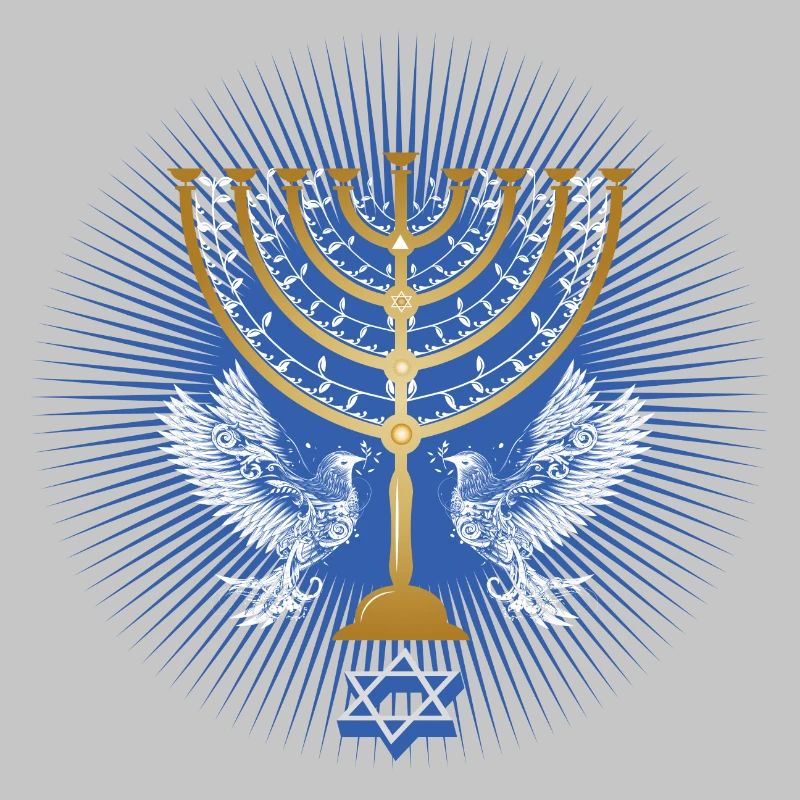 gold-colored Hanukkah candlestick with white doves