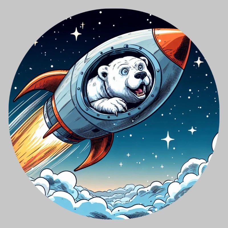 aufgeregter Eisbär in einer Rakete Comic