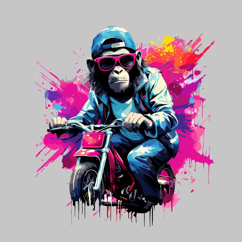 Funny monkey with motorcycle chimpanzee monkey