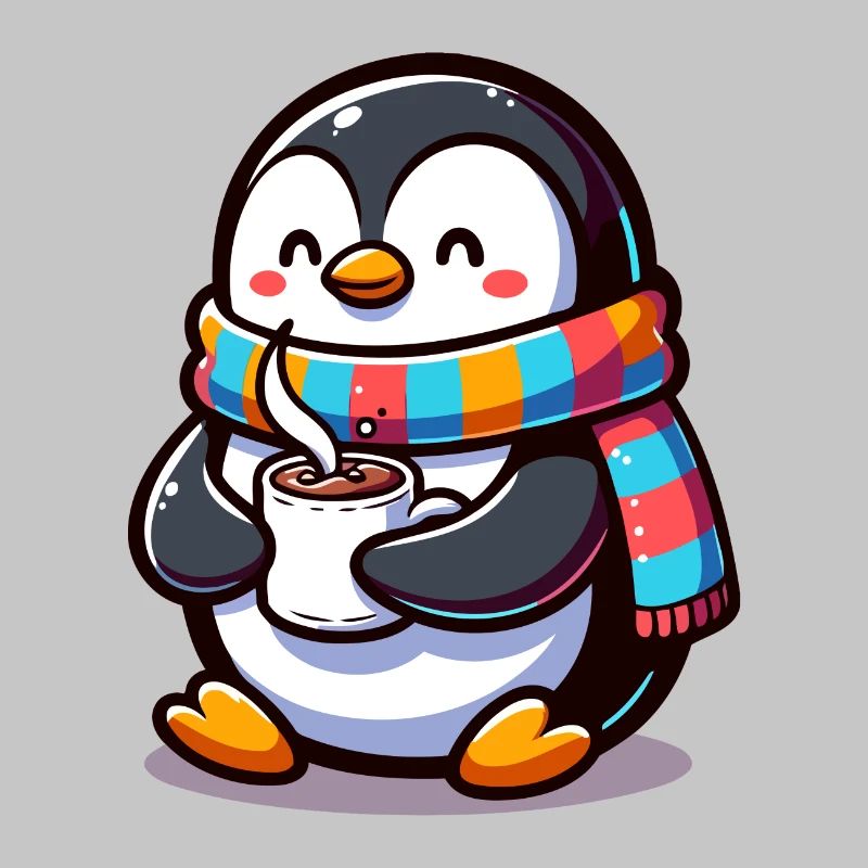 Charmanter Pinguin mit buntem Schal