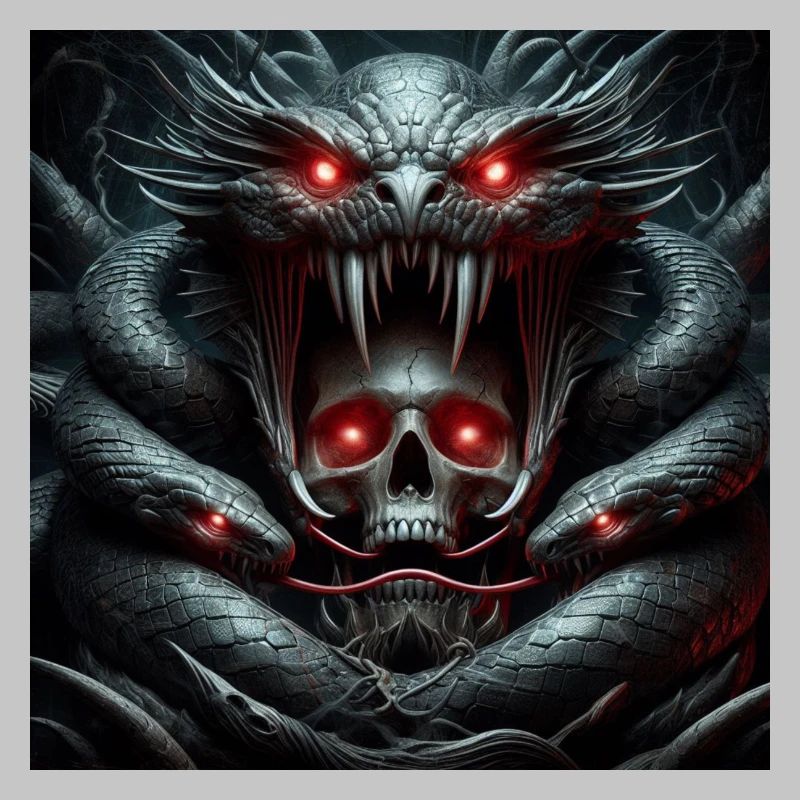 Skull devoured by snakes